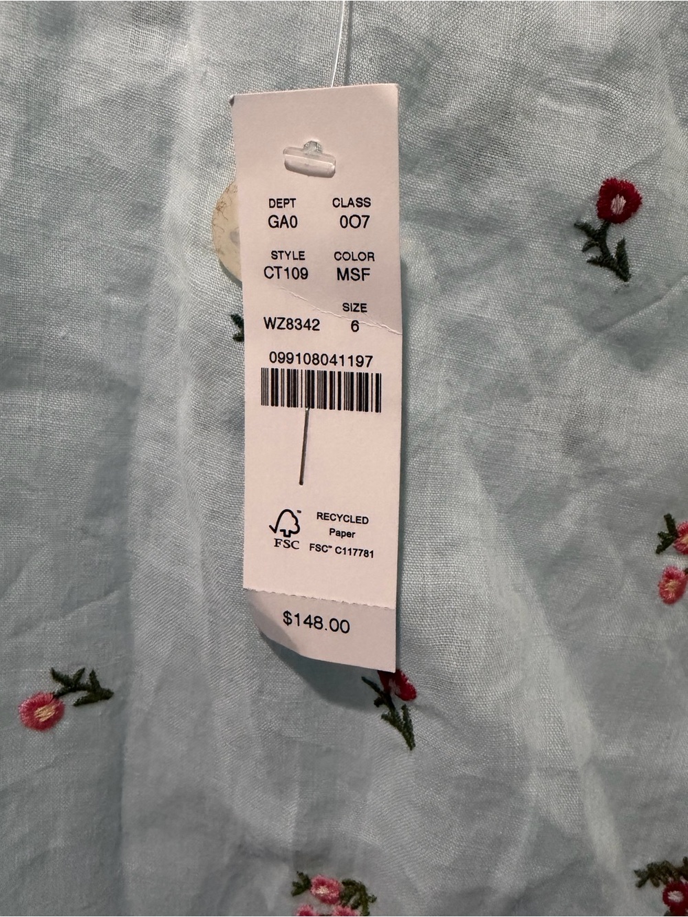 J.Crew Pintuck Shell Top Ramie Blue Embroidered Floral Romantic Sz 6 CT109 $148 - Picture 7 of 8